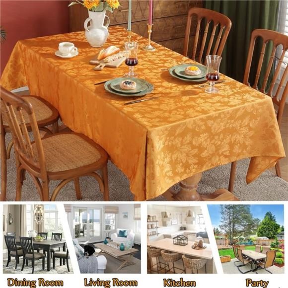 Maple Leaves Tablecloth Oil/Water Proof, Thanksgiving Oblong 52 x 70 - Picture 2 of 7